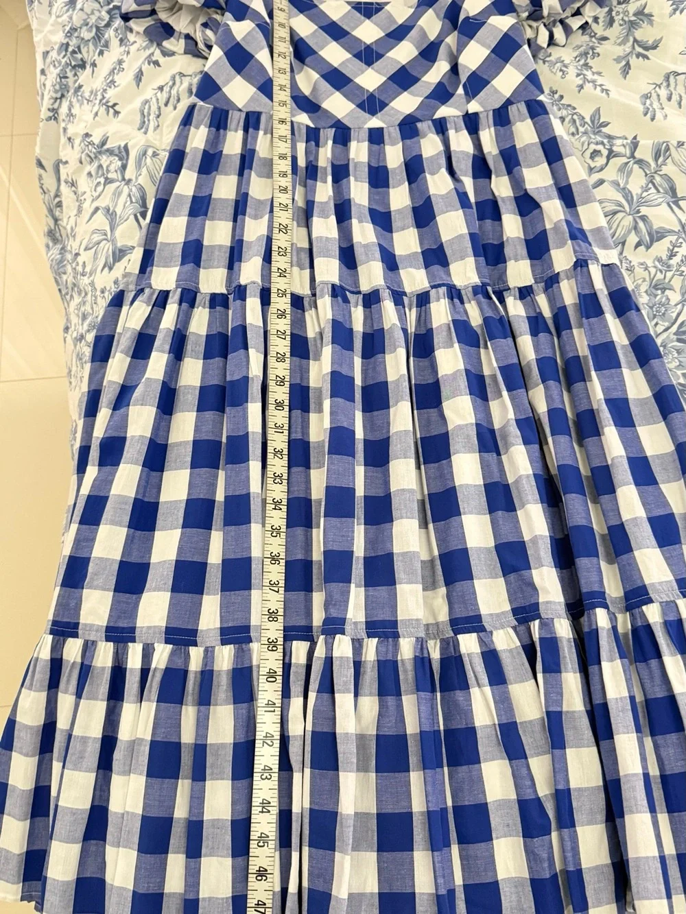 ANTONIO MELANI Blue and White Gingham Puff-Sleeve Midi Dress - Picture 6 of 6